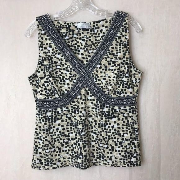 Tahari Authur B Levine Black Tan 8 Sleeveless Top - Picture 1 of 6